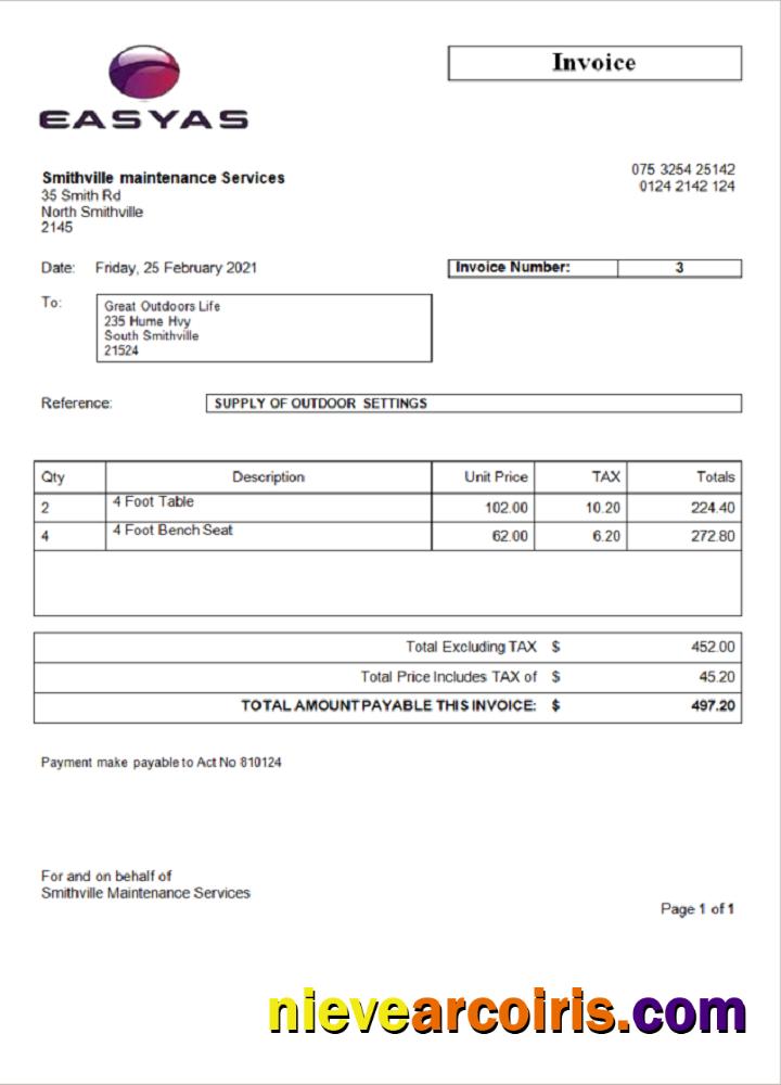 USA Easyas Driver Training invoice